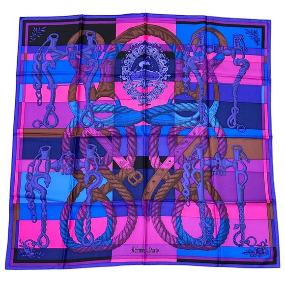 Hermes Accessories - Hermès “Della Cavalleria” Silk Scarf – Blue, Purple & Pink